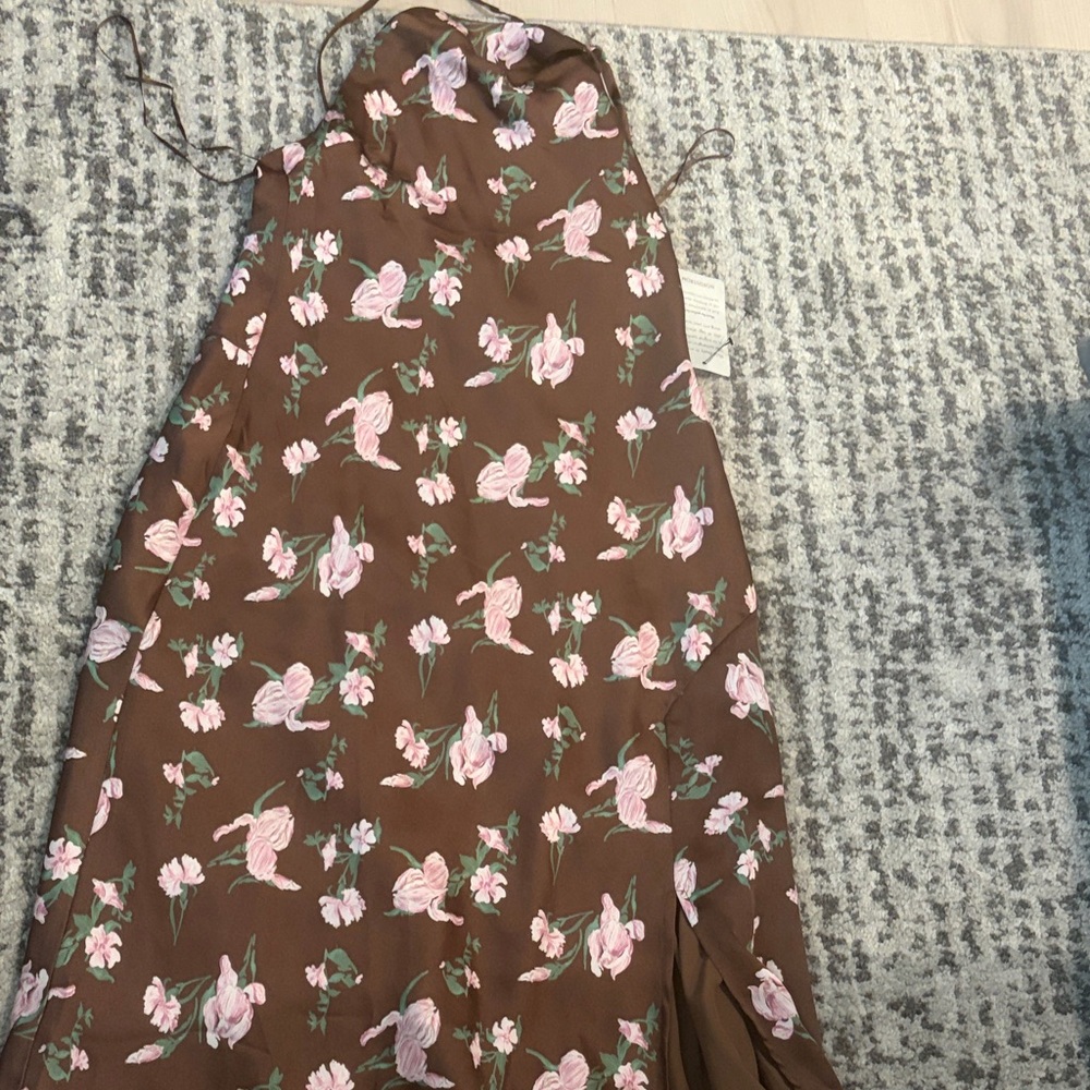 Astr Brown Dress with Pink and White Floral Design